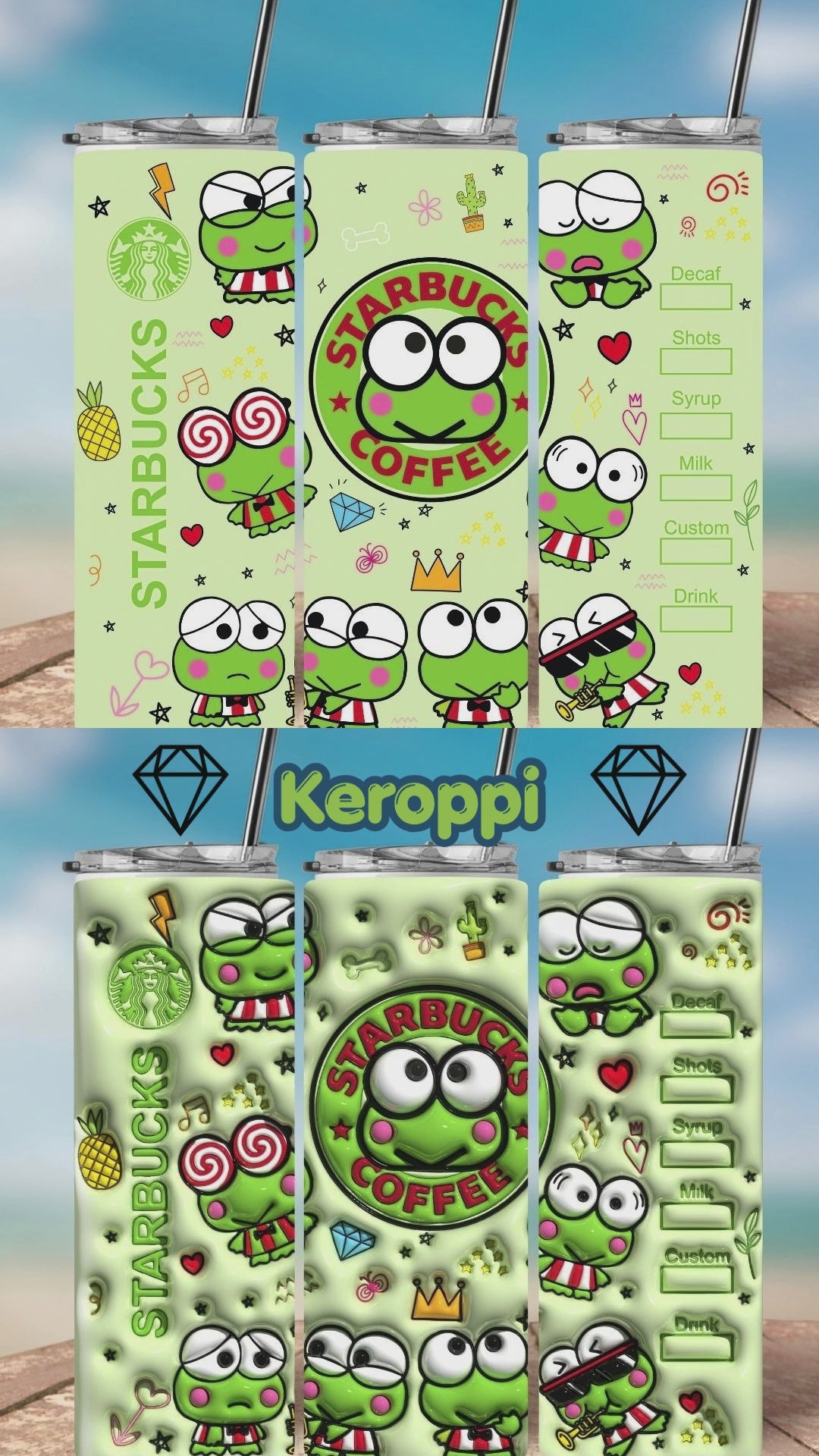 Keroppi Starbucks Tumbler - 20 Oz Stainless Steel, Cute Frog Design